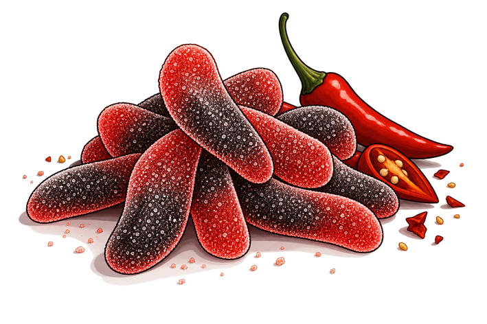 Ein Häufchen "Scharfe Drachenzungen" mit Chilischote